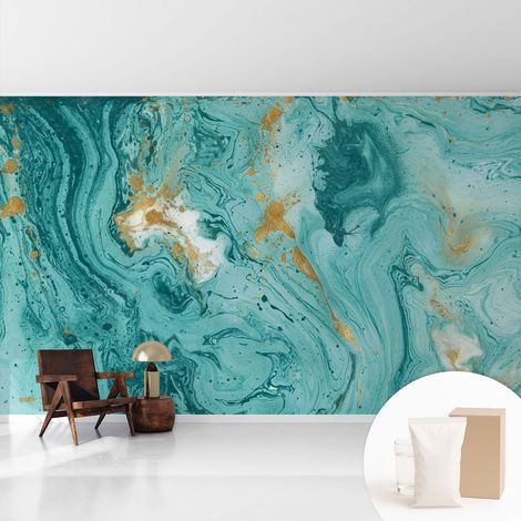 Papier peint intissé mural avec imprimé motifs décoratifs - style contemporain - Colle incluse gratuite Vagues marines 416x254 cm (1/5)