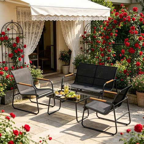 Gartenmöbel-Set für Terrasse, Garten oder Veranda – 3-Sitzer-Sofa + 2 Sessel + Couchtisch – wetterfest, leicht zu reinigen, modernes Design