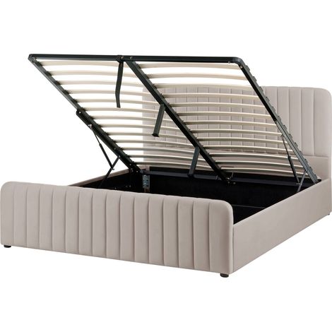 Ottoman Bed Taupe Fabric Upholstered EU King Size With Headboard and Footboard Lift- Up Storage LUNAN (1/5)