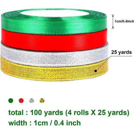 Décorations de saison Lot de 4 rouleaux de ruban gros-grain de Noël en satin de soie coloré thème Noël - Large tissu en polyester satiné pour emballage cadeau,mariage,confection de nuds