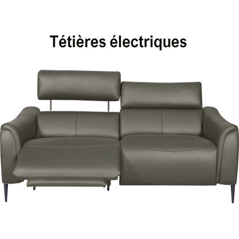 Canapé 2 places avec 2 relax en 100% tout cuir épais de luxe italien avec 2 relax électriques et 2 têtières électriques, MILAN, taupe (1/4)