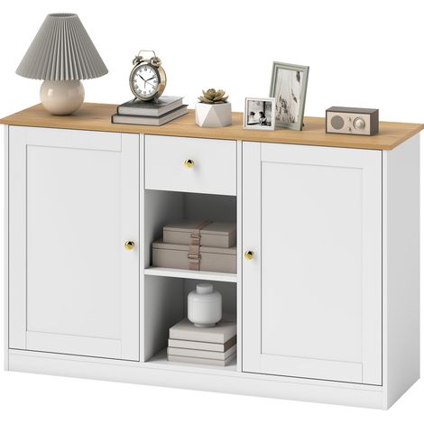 Buffet de cuisine blanc, armoire à tiroirs avec étagères en panneaux de particules (1/5)