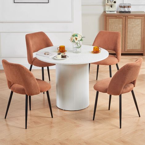 AINPECCA Dining Chairs Set of 4 Velvet Kitchen Counter Chairs with Booster Padded Seat Strong Black Metal Legs Backrest for Living Room Bedroom,Orange