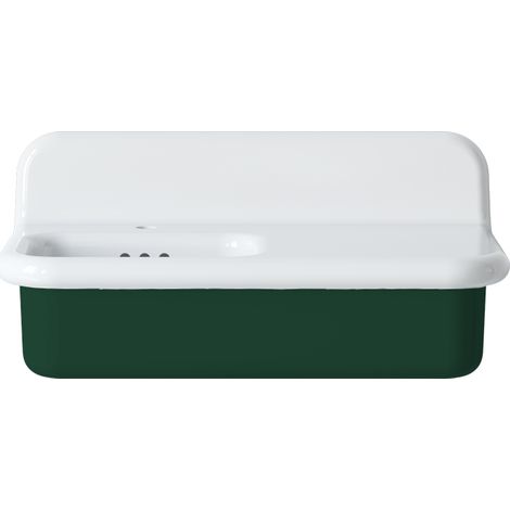 Lavabo retro asimétrico de cerámica de 80 cm - True Colors Lite - Verde bosque mate (1/4)