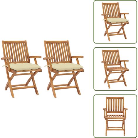 The Living Store Sillas de jardín 2 uds madera de teca con cojines blanco crema - Sillas de patio