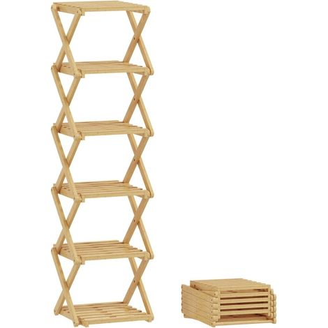CHICFURN Scarpiera pieghevole in bambù naturale 30 x 29 x 108 cm, 6 livelli, senza montaggio (1/5)