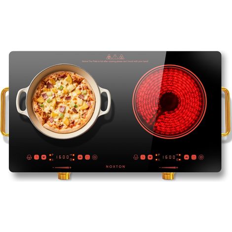NOXTON Plaque vitrocéramique 2 feux portable avec prise, plaque cussion 2 feux autonome, indicateur de chaleur résiduelle, 220-240 V, 3200 W (1/5)