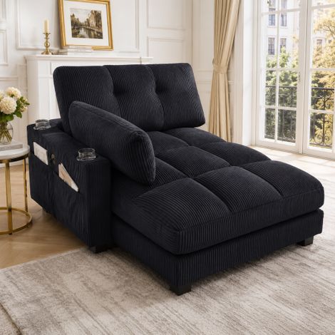 Fauteuil Palm, coussins rayés moelleux, accoudoirs avec coussins à roulettes, appui-tête rabattable, trois porte-gobelets et poche latérale pour pantalon : convient aussi bien au salon qu’à la chambre (1/5)