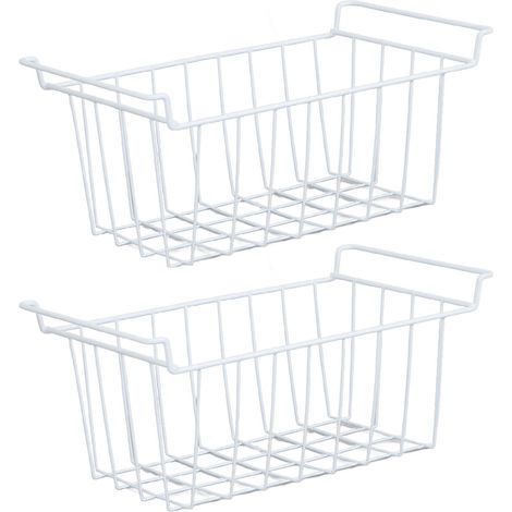 Lot de 2 Paniers Congélateur Fil Acier Revêtement PE Blanc 39x24.5x20cm Gain Place Polyvalent Bac Organisateur Pour Réfrigérateur Stockage Alimentaire (1/5)