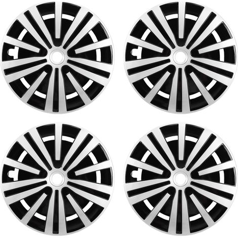 4 pièces enjoliveurs de couverture de jante de roue 15 pouces argent noir Clip sur remplacement de conception pour Peugeot 208 (1/5)