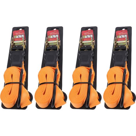 Lot de 4 sangles à cliquet de 2,5 cm de large avec crochet en S, en nylon haute résistance, pour le transport de marchandises de voitures. (1/5)