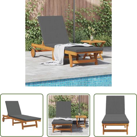 Chaise longue bois - Transat 1-personne Marron 63 x 199 x 85cm Bois d'acacia massif (1/5)