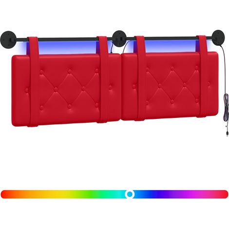 Hanging Headboard with LED Light Red Faux Leather vidaXL