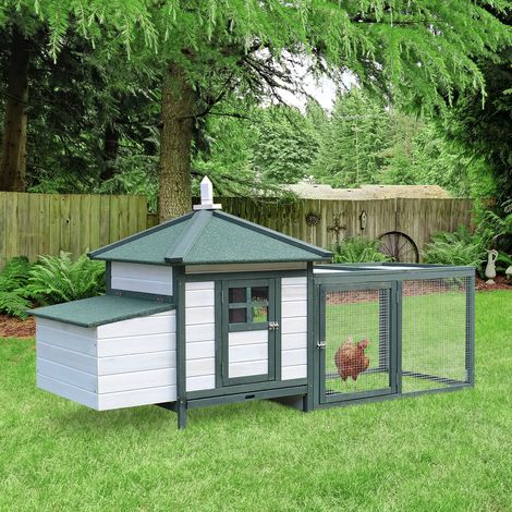 Vorgefertigter Hühnerstall aus Holz für den Garten, 196 x 76 x 97 cm, weiß und grün