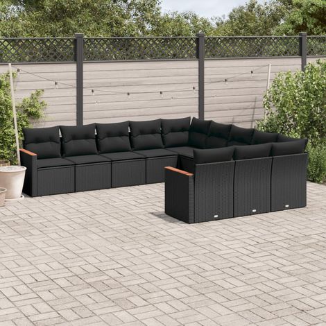 11-tlg. Garten-Sofagarnitur mit Kissen Schwarz Poly Rattan vidaXL (1/3)