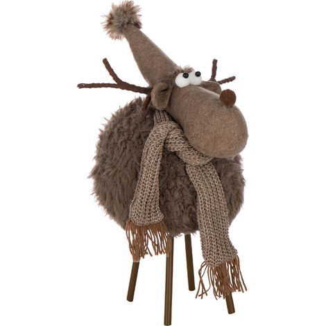 Statue Renne Déco "Bonnet & Foulard" 61cm Marron