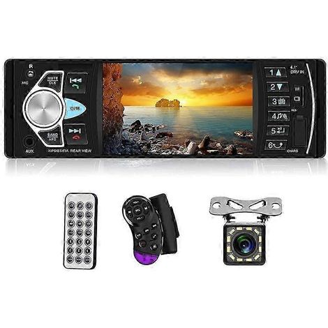 Autoradio 1 DIN stéréo MP5 avec Bluetooth, FM et USB, écran 4,1 pouces, compatible avec la caméra de recul Mirrorlink et les commandes au volant. (1/5)