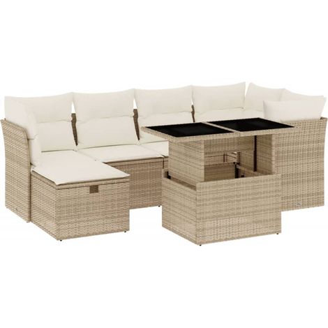 Set sofás de jardín 7 piezas y cojines ratán sintético beige vidaXL (1/5)