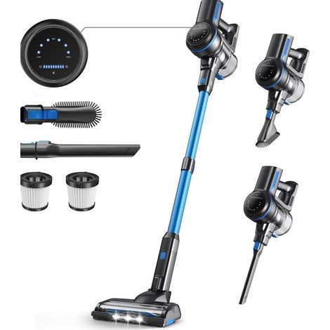 Aspirateur balai sans fil 265 W bleu avec écran LED, brosse rouleau et rangement autonome - CHICFURN (1/5)