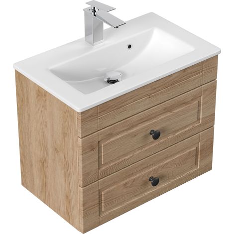 Badmöbel Mars 600 SlimLine Cottage mit 2 SoftClose Schubladen eiche hell (1/5)