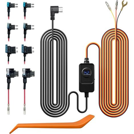 Kit di cablaggio fisso per dashcam F7N con porta USB C, kit per dashcam, cavo di ricarica auto da 12V - 24V a 5V con kit fusibili, protezione a bassa tensione per dashcam con doppio 4 fusibili (1/3)