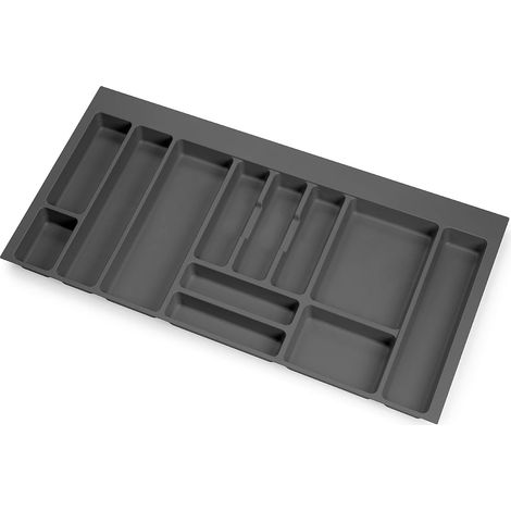 1 - Range-couverts - Organiseur de tiroir - 12 compartiments - Ajustable pour module 100cm - Plastique robuste - Gris anthracite - 93,6x48,2cm