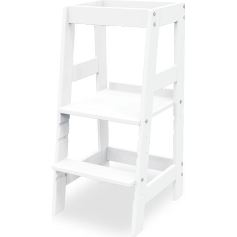Tour d'apprentissage blanc Pour enfants, Chaise d'apprentissage Réglable en hauteur Tabouret à pédales, Aide à la cuisine Pour bébés (1/5)