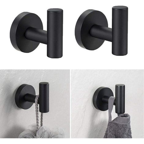 Crochets à ventouse de douche 2 pièces, crochets muraux, patères en acier inoxydable, sans poinçonnage et étanches, peuvent supporter 6KG, noir (1/4)
