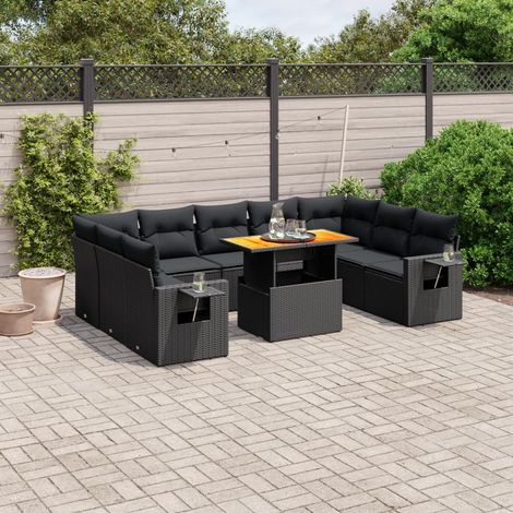 vidaXL Set Divani da Giardino 10pz con Cuscini in Polyrattan Nero (1/3)