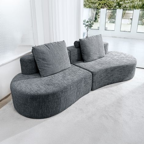 Canapé arc de 250cm 4/5places gris claire, assise extra profonde de 95cm, revêtement en lin de qualité supérieure, sans assemblage (1/5)