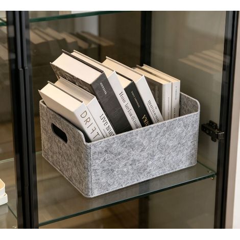 lot de 3 boîtes de rangement en feutre gris clair pliables panier de stockage à poignées organisateur de bureau pour jouets affaires diverses rangement domestique (1/5)