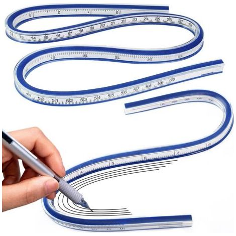 QORVA-Lot de 10 règles flexibles, courbes et souples, en plastique souple, 30 cm et 60 cm, pour peinture, menuiserie, architecture, dessin et vêtements (bleu et blanc) (1/5)
