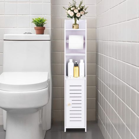 Porte-Papier Toilette, Petite Armoire de Rangement de Salle de Bain avec Portes et étagères, étagère de Rangement Fine Multicouche pour Salle de Bain, (1/5)