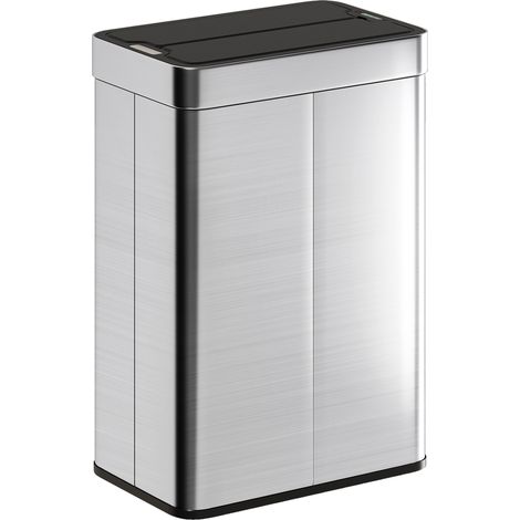 Automatischer Abfalleimer 55 L, Bewegungsmelder-Öffnung, silberfarbener Edelstahl, Schmetterlingsdeckel.