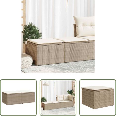 Terrassenmöbel - 2-tlg. Garten-Sofagarnitur mit Kissen Beige Poly Rattan Akazie (1/5)