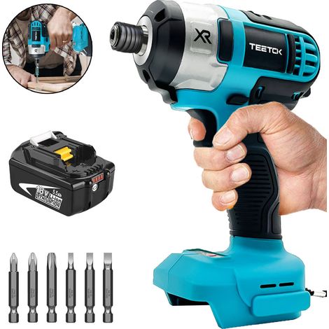 Tournevis à frapper, perceuse à percussion sans fil pour voiture, vitesse variable avec 6 embouts de tournevis + batterie 5,5 A (chargeur non inclus), compatible avec batterie Makita
