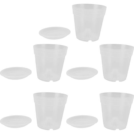 Juego de 5 macetas para orquídeas con platillos perforados, fabricadas en plástico transparente, para plantas de interior. Drenaje óptimo para uso doméstico y en jardín. Diámetro: 140 mm / 5,5 pulgada (1/5)