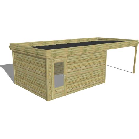 ABRI DE JARDIN bois Pin autoclave 27mm - 7,84x3,44m / 27m2 - Bac acier - Abri Français (1/5)