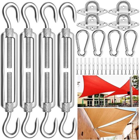 Accesorios para tela de sombra, Sin tela, Kit de montaje para hamaca, Lonas, estantes de alambre, Kit de montaje para vela solar M5, 44 piezas (1/5)