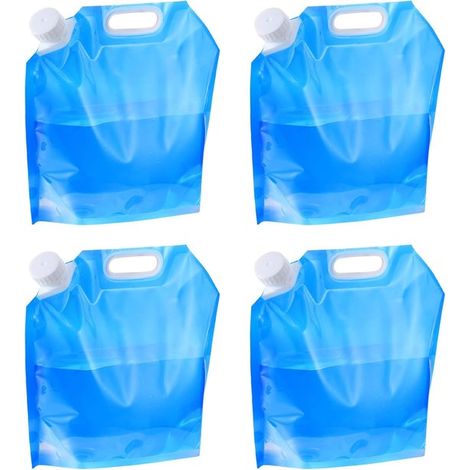 Bouteille d'eau de 5 litres, seau d'eau de 5 litres, bouteille d'eau pliable avec couvercle, 4 sacs d'eau pliables et portables, sacs d'eau potable d'urgence, réservoir d'eau (1/5)