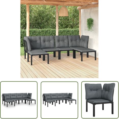 The Living Store 6-tlg. Garten-Lounge-Set Schwarz und Grau Poly Rattan - Gartengeräte - Gartenmöbel - Loungesessel - Poly Rattan Möbel - Esszimmergarnitur (1/5)