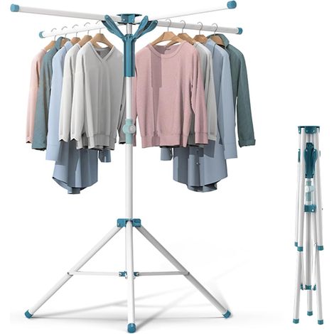 Séchoir à Linge Etendoir à Linge Pliable Intérieur et Extérieur, Sèche Linge avec 4 Bras de Crochet, Hauteur Réglable 110-180cm