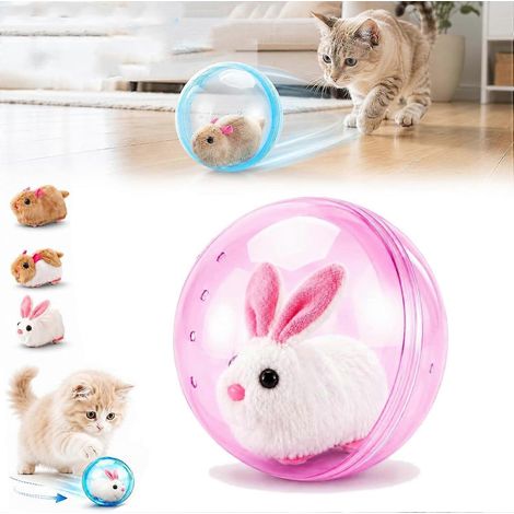 Balle interactive auto-roulante pour hamster chat et lapin rotation automatique 360° (1/5)
