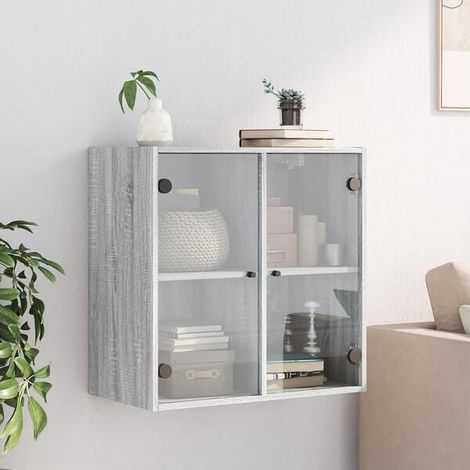 Meuble de Rangement Mural avec Porte en Verre, Armoire de Toilette Suspendue 68x37x68.5 cm, Couleur Gris Sonoma (1/5)