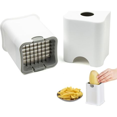 Cortador manual de patatas fritas, cortador rápido de patatas con rejillas de corte de acero inoxidable, cortador de verduras multifuncional para patatas, zanahorias, pepinos y cebollas (blanco) (1/5)
