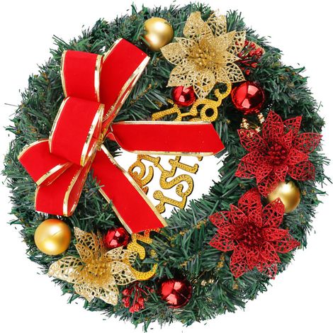 Couronne de Noël en plastique avec boules déco pour porte entrée cheminée mur extérieur véranda 30 cm (1/4)