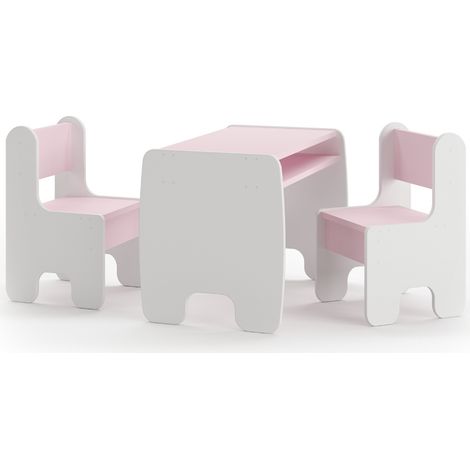 Set bambini TIMI tavolino e due seggiolini bianco/rosa (1/4)