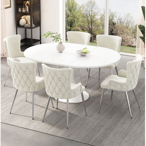 Chaises salle manger lot de 6 velours beige OKMYHOME (1/5)