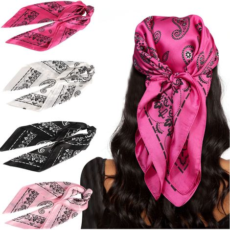 Lot de 4 foulards carrés de 70 cm, soyeux et doux, pour femmes, utilisables comme foulards de nuit et accessoires de mode, couleurs assorties. (1/5)