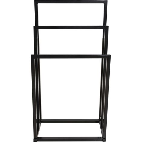 Porte-serviettes sur pied 3 niveaux en métal mat noir - Largeur 22 cm pour salle de bain, piscine et buanderie (1/5)